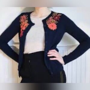 Anthropologie Tabitha Posey Patch Cardigan with Floral Embroidery